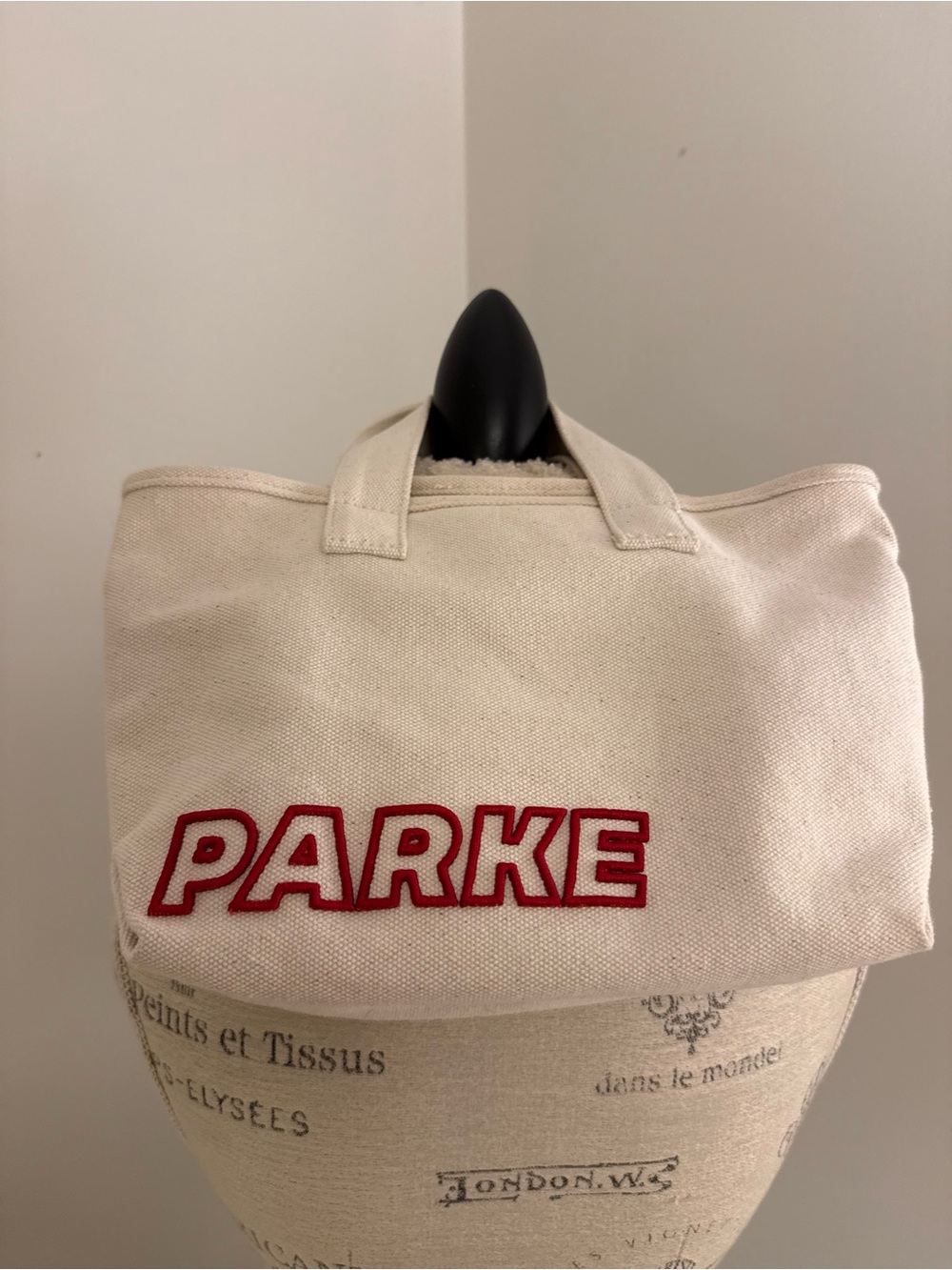 PARKE Natural Canvas Tote with Red Logo Embroidery PARKEXTARGET